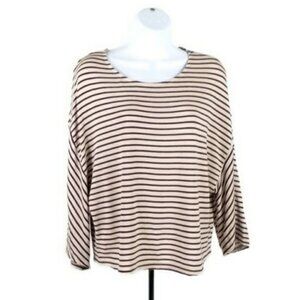 Everly Burgundy Stripe Short Sleeve Cropped French Terry Knit Top Womens XL